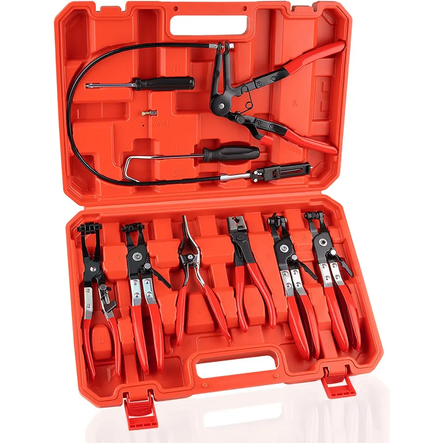 9PCS Hose Clamp Pliers, Long Reach Hose Clamp Tool Remover for Water Hose and Automotive Coolant Radiator Heater with Flexible Wire Long Reach Hose Clamp and Flat Band Pliers