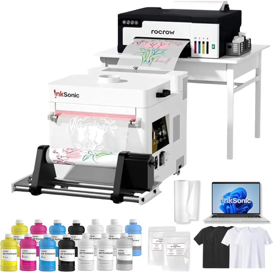 A4 XP600 DTF Printer Machine Bundle with Shaker & Dryer and Pre-Installed Laptop, Up to 2X Faster Printing Than R1390 & L805, White Ink Circulation System, Easy Setup for Custom Apparel