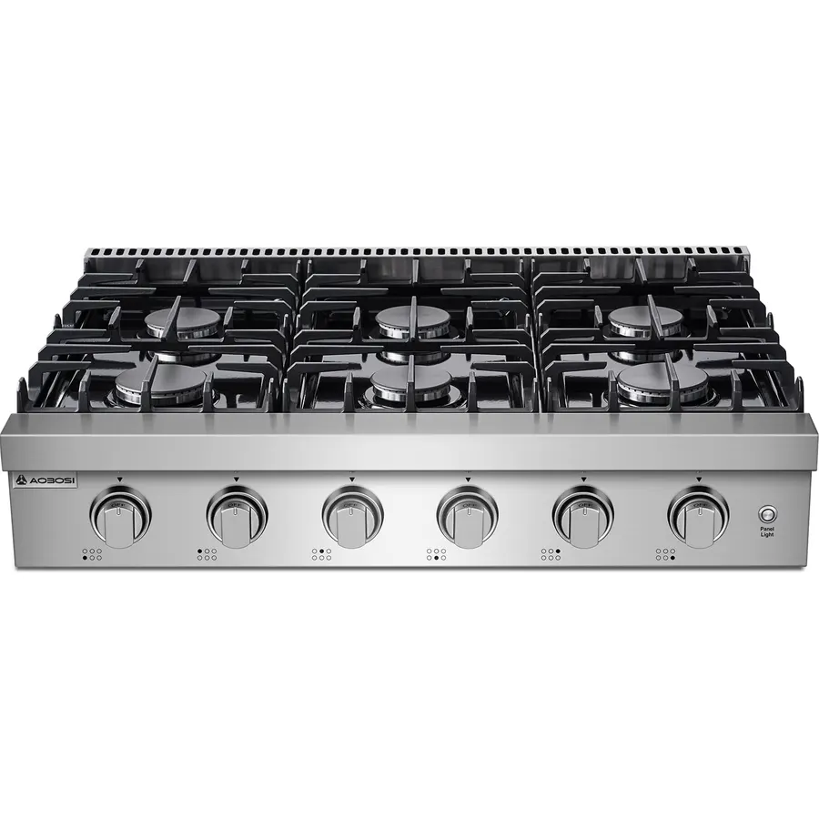 AAOBOSI 36 Inch Gas Cooktop with 6 Burners, Stainless Steel Rangetop