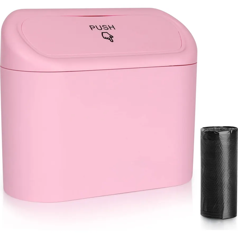 Accmor Car Trash Can with Lid, Vehicle Trash Bin Car Dustbin Garbage Organizer Holder with One Roll Trash Bag, Portable Hanging Mini Leakproof Cars Storage Bag Container for Auto, SUV, Office (Pink)