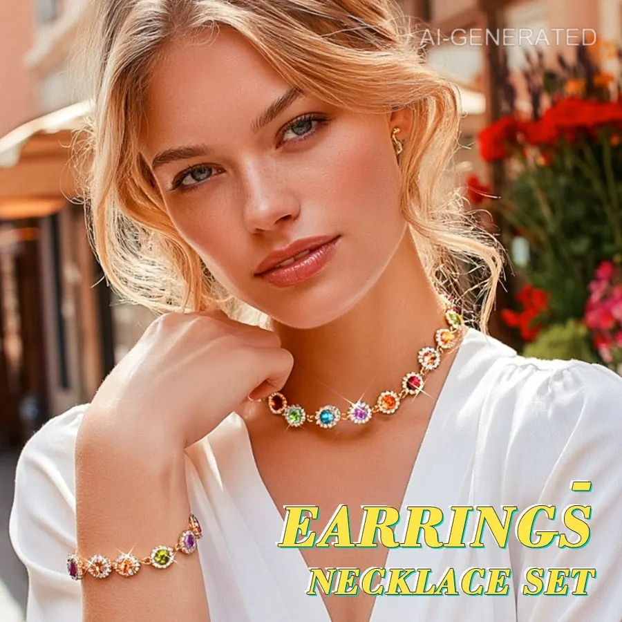 ACEDRE Colorful Crystal Jewelry Sets Gold 2Pcs for Women