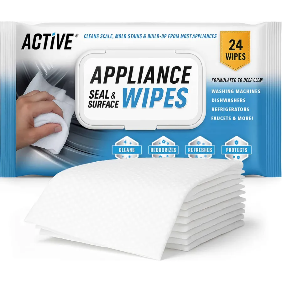 ACTIVE Home Appliance Surface Cleaner Wipes Heavy Duty Wipe for Cleaning Washing Machine, Dryer Stainless Steel Refrigerator, Glass Cooktop, Microwave, Dishwasher, Counter, Tile - 24 Large Wipes