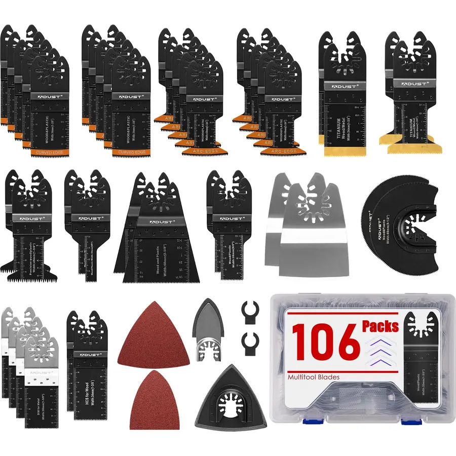 POWERTEC Oscillating Tool Blade 5pc Set – Bi-Metal & Carbide Multitool Blades for Cutting Wood, Metal, Nail-Embedded Wood, Drywall, Cement Board and Plastic (14500V)