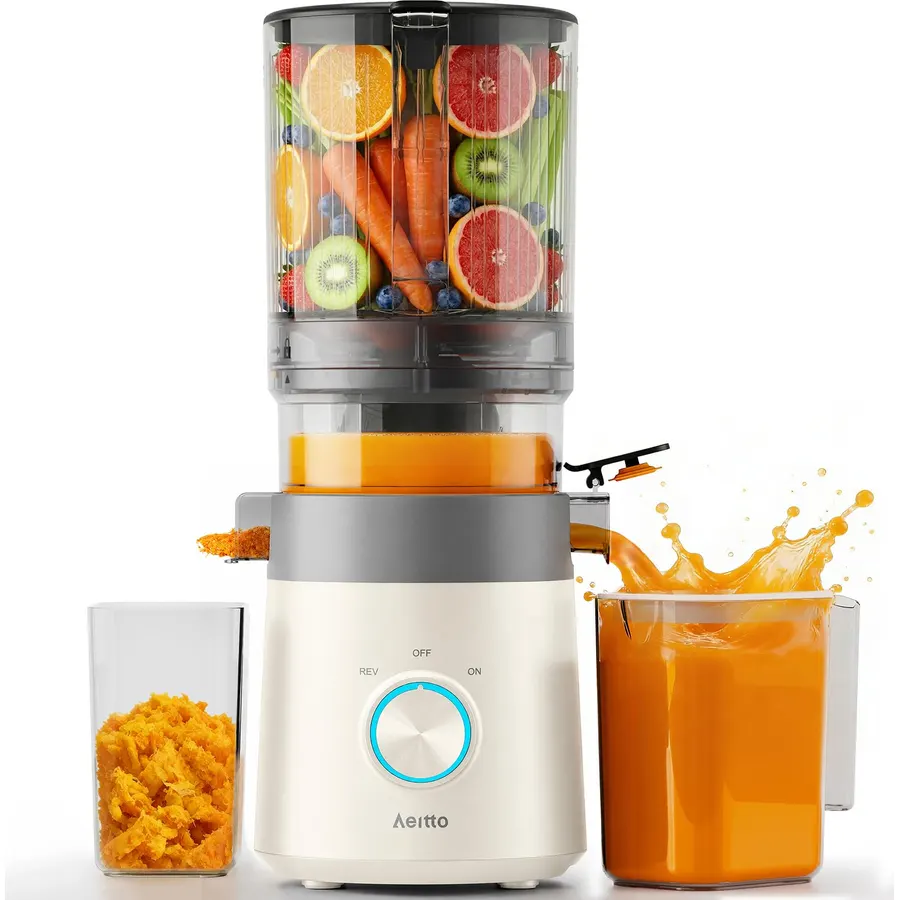 Aeitto Slow Juicer Cold Press with Large Feed Chute for Whole Produce, Ivory