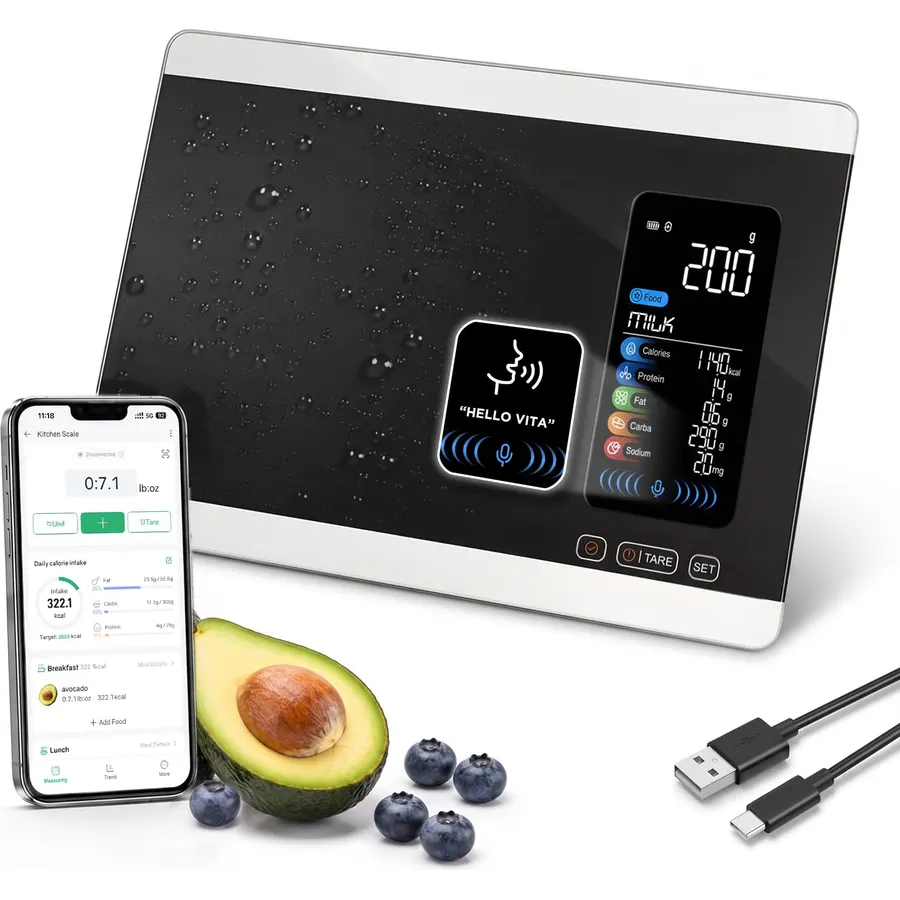 AI Voice Food Scale with Nutritional Calculator, Type-C, Fitdays+
