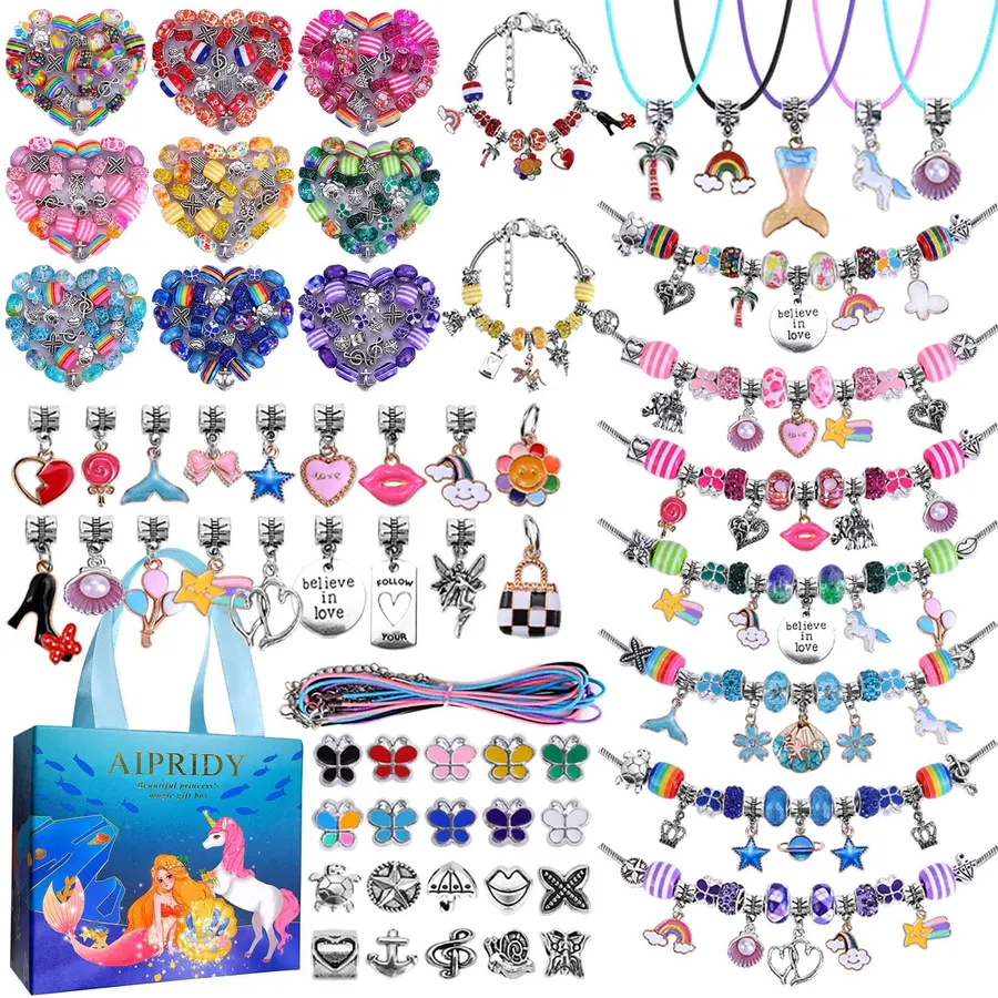 AIPRIDY Charm Bracelet Making Kit,Unicorn Mermaid Crafts Gifts Set Can Inspires Imagination and Creativity,Jewelry Making Kit Perfect Gifts for Girls 5-12 Years Old (84 Pieces)