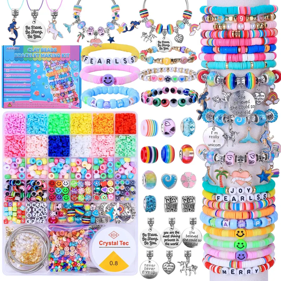 AIPRIDY 3600 Pcs Girls Toys Bracelet Making Kit, Unicorn/Mermaid Jewelry Activity, Flat College Style Beading for Friendship Jewelry Making, DIY Crafts for 4-12 Girls Birthday Christmas Gifts(Pink)