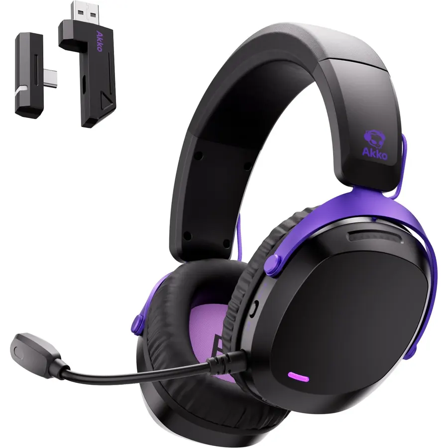 Akko GH300 Wireless Gaming Headphone, Quad-Mode Connectivity Black Headset with 50mm Drivers, Virtual 7.1 Surround Sound, Noise Cancelling Mic, RGB Lights Compatible with Laptop, Desktops