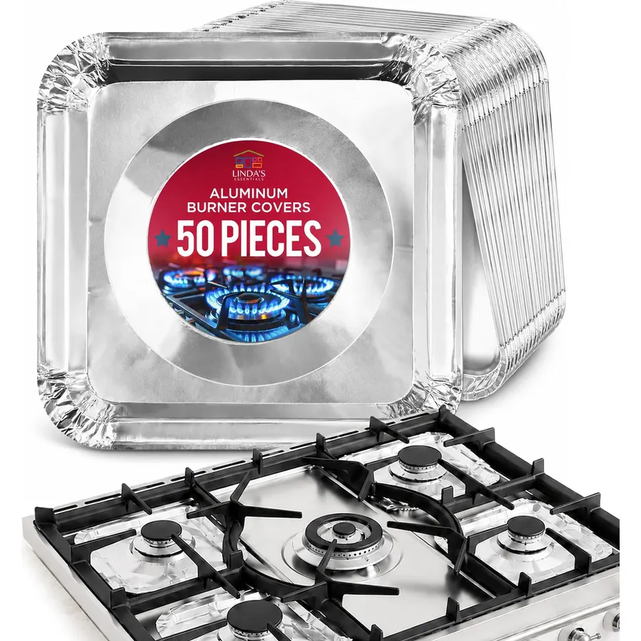 Aluminium Gas Stove Burner Covers (50 Pack) - Disposable Gas Stove Cover Liners, Heat-Resistant Gas Stove Top Covers for Gas Burners and Stove Covers for Gas Stove Top the Perfect Kitchen Accessories