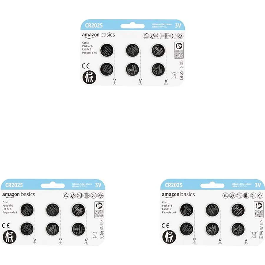 Amazon Basics 18-Pack CR2025 3V Lithium Coin Cell Batteries, Long Lasting Power, Mercury-Free, Child Safety Packaging
