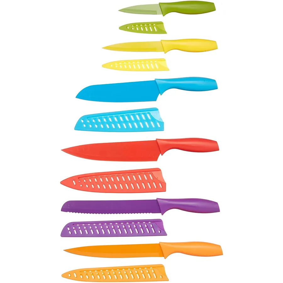 Kitchen Knife Set, Rainbow Titanium and 6 Blade Guards, 13-Piece