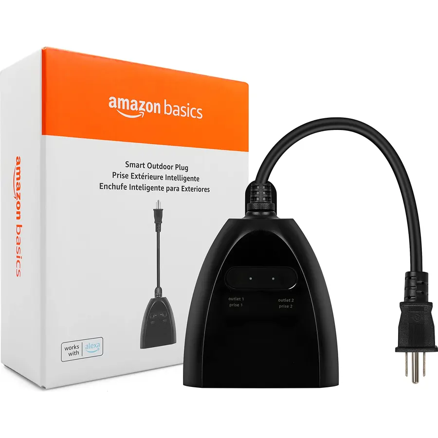 Amazon Basics Outdoor Smart Plug with 2 Individually Controlled Outlets, Works with Alexa Only, Voice Control, Weather Resistant, 2.4 GHz Wi-Fi, No Hub Required, Black