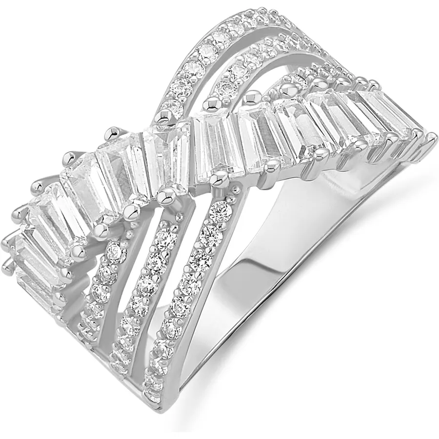 Amazon Essentials Sterling Silver Pave and Baguette CZ Crossover Cocktail Ring