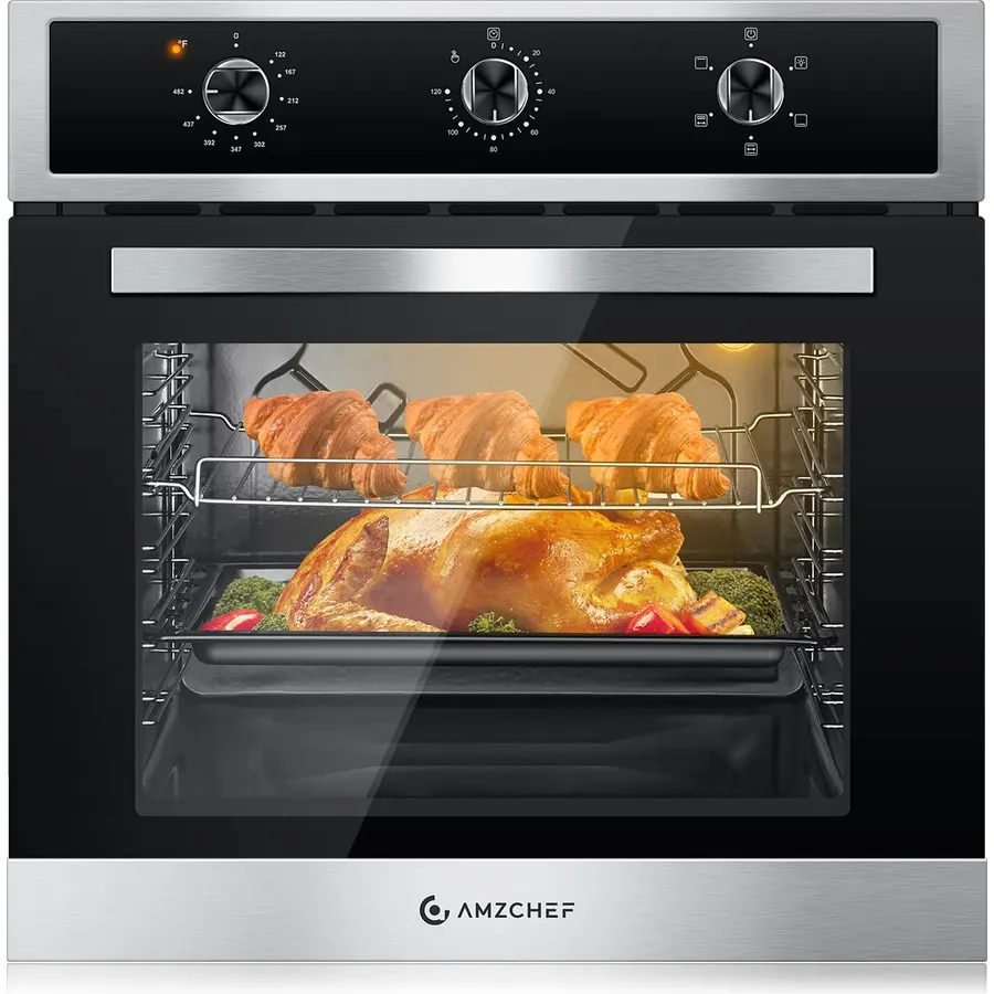 AMZCHEF 24" Electric Wall Oven, 2.65 Cu.ft, 5 Modes, Stainless Steel