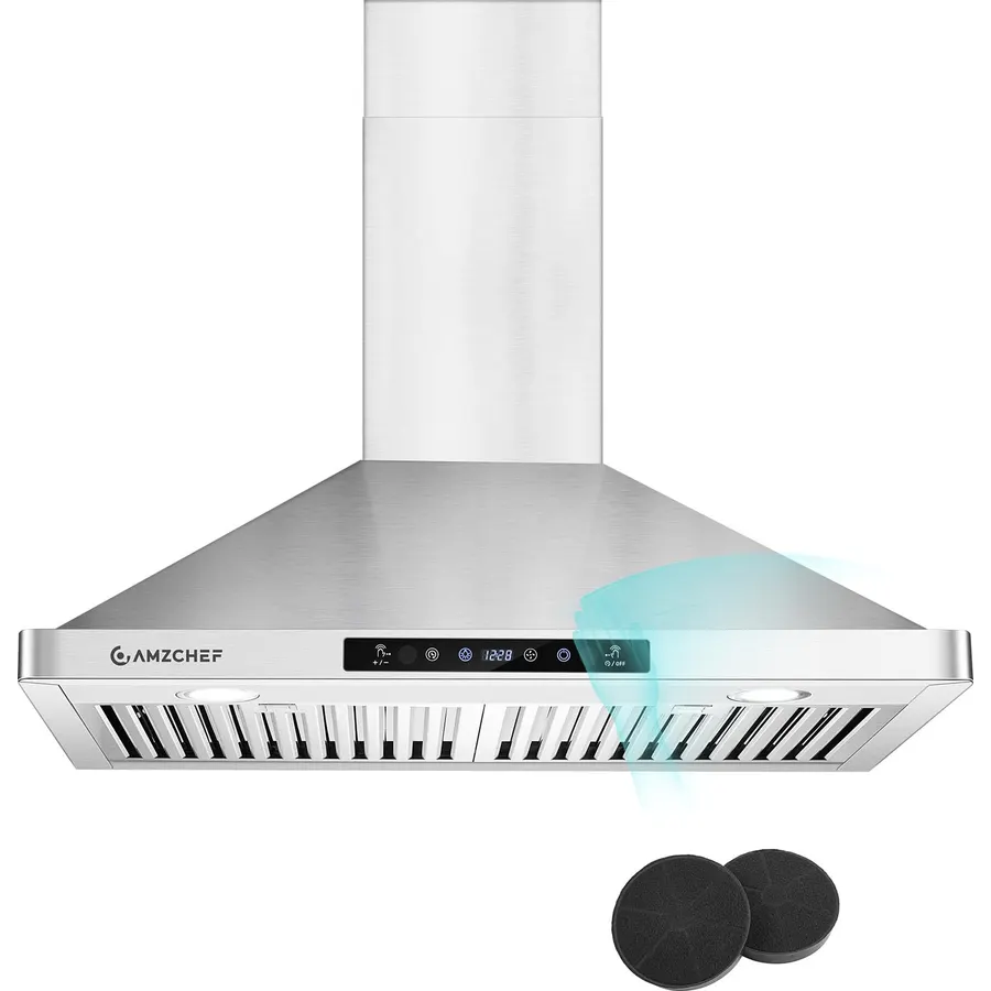 AMZCHEF 30" Wall Mount Range Hood 1050 CFM Stainless Steel Baffle Filters