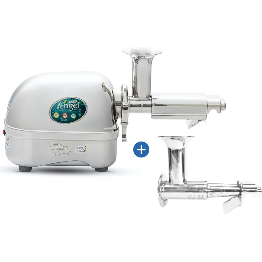 Angel Juicer AG-7500SFH Stainless Steel Premium Cold Press Slow Juicer, Extra Soft Fruit Attachment, SUS-304 Food Grade, 82RPM, 3HP Grinding Force, Anti-Jamming Auto-Reverse Function, 10-Year Warranty