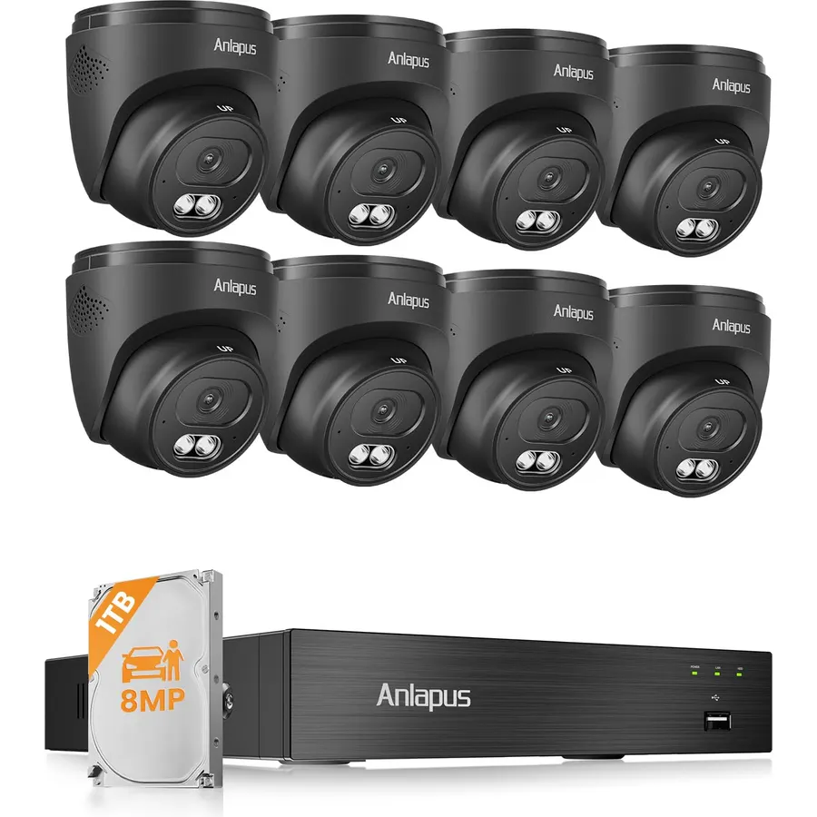 Anlapus 4K Wired Home Security Camera System, 8 X 8MP Dome Camera, 1TB HDD