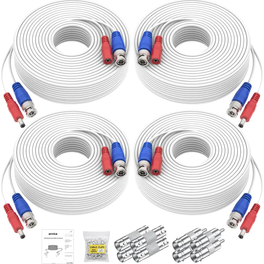 ANNKE 30M/100ft BNC Cable for CCTV Analog Wired Security Camera, White