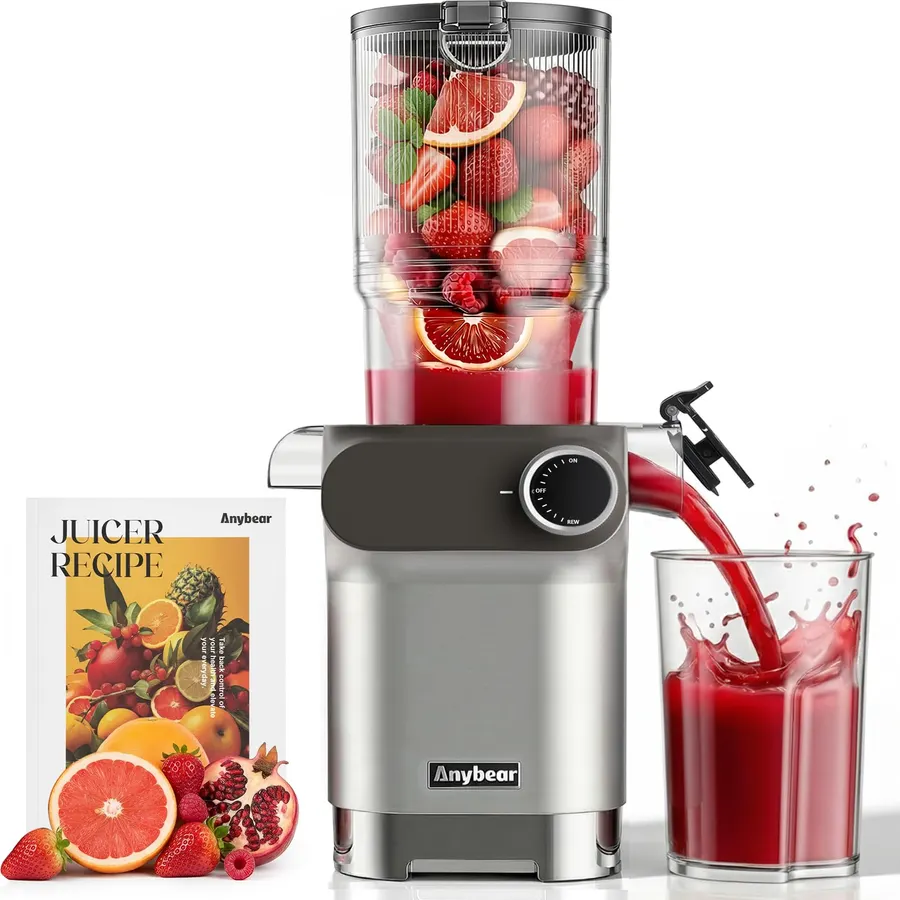Anybear 200W Slow Juicer 4.3" Large Feed Chute, BPA-Free, Juice Recipes