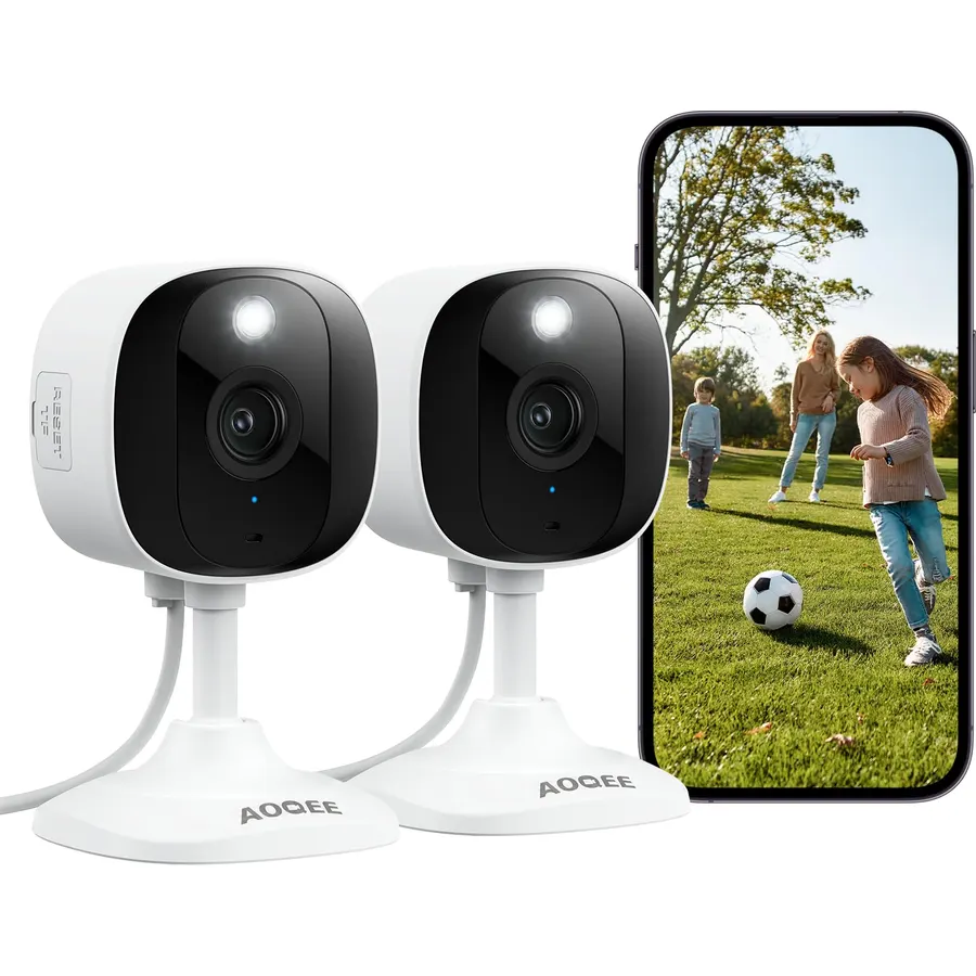 AOQEE 2K Cameras for Home Security, Indoor/Outdoor, Full Color, C1 2Pack