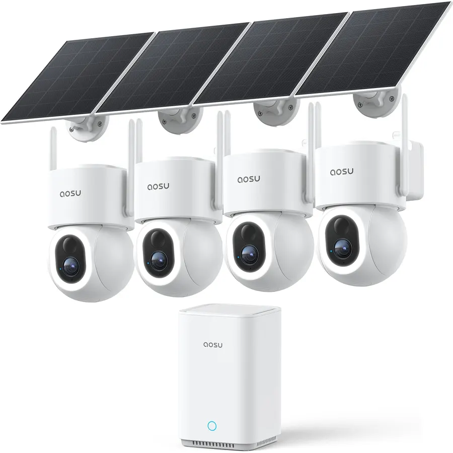 aosu 2K QHD Solar Security Cameras Wireless Outdoor System, 4-Cam-Kit