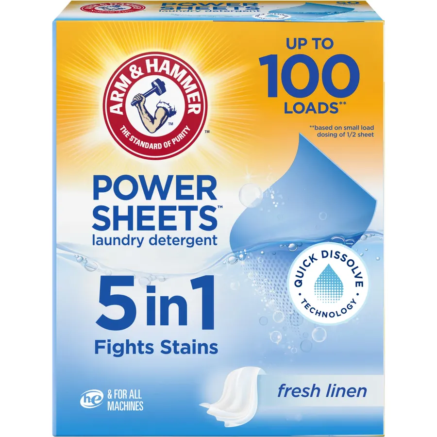 ARM & HAMMER 5-in-1 Power Sheets Laundry Detergent, Fresh Linen, 50 Count