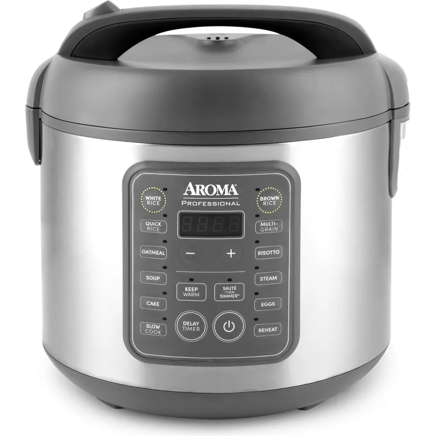 AROMA Professional Digital Rice Cooker, 10-Cup (Uncooked) / 20-Cup (Cooked), Multicooker, Slow Cooker, Steamer, Oatmeal Cooker, Egg Cooker, STS, 5 Qt, Gray, ARC-5200SG