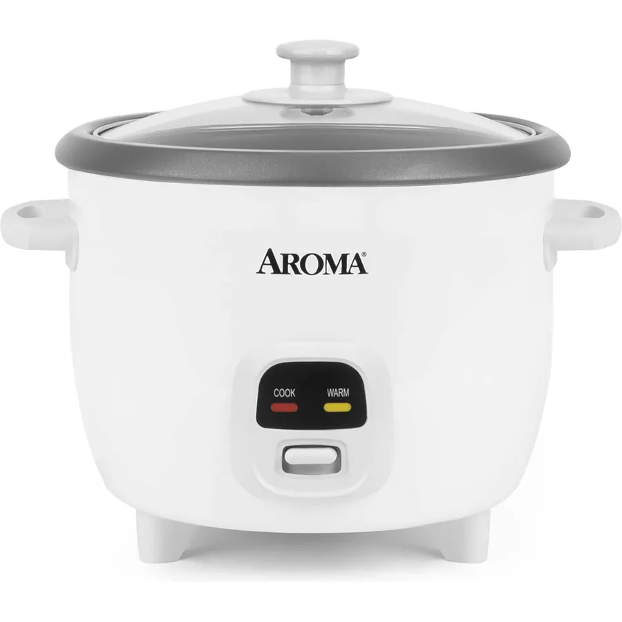 AROMA Rice Cooker, 3-Cup (Uncooked) / 6-Cup (Cooked), Steamer, Small Rice Cooker, 1.5 Qt, White, ARC-743-1NG