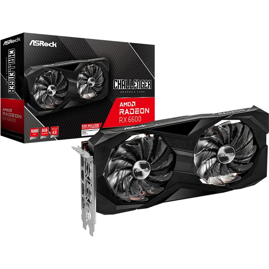ASRock AMD Radeon RX 6600 Challenger D 8GB GDDR6 DisplayPort 14Gbps HDMI 0dB Silent Cooling 128-bit 7680 x 4320 Dual Fan Graphics Card PCI Express 4.0 x8 8-pin