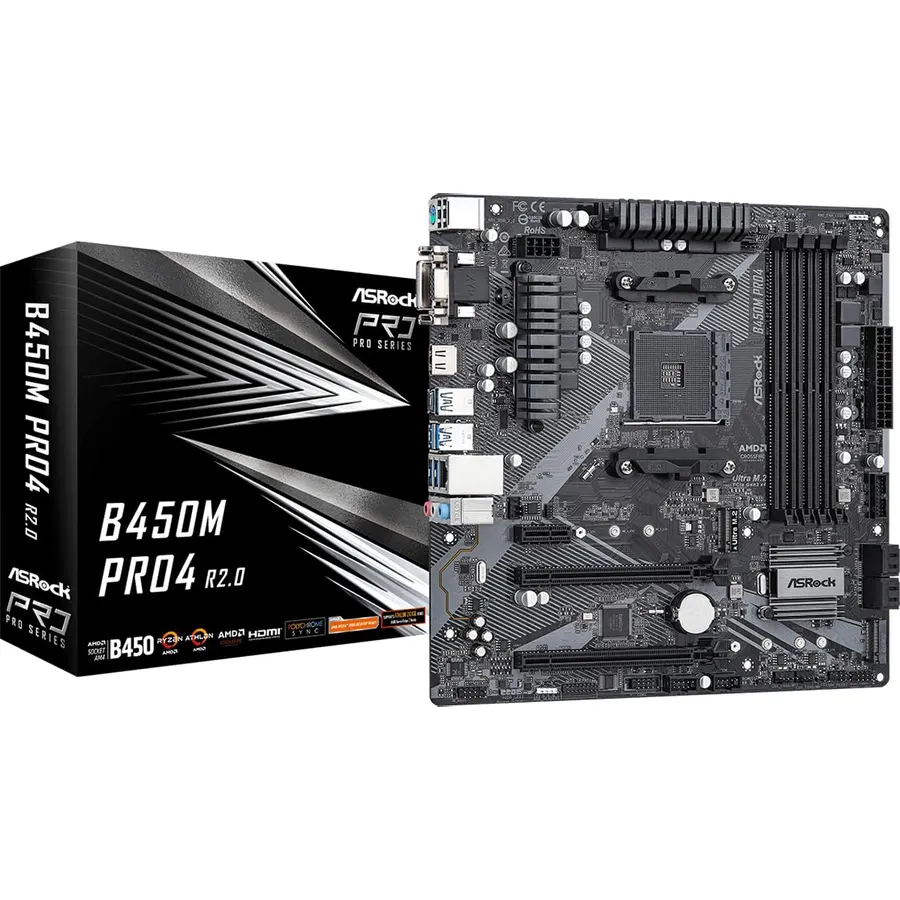 ASROCK B450M PRO4 R2.0 Socket AM4/ AMD B450/ DDR4/ SATA3&USB3.2/ M.2/ Micro ATX Motherboard