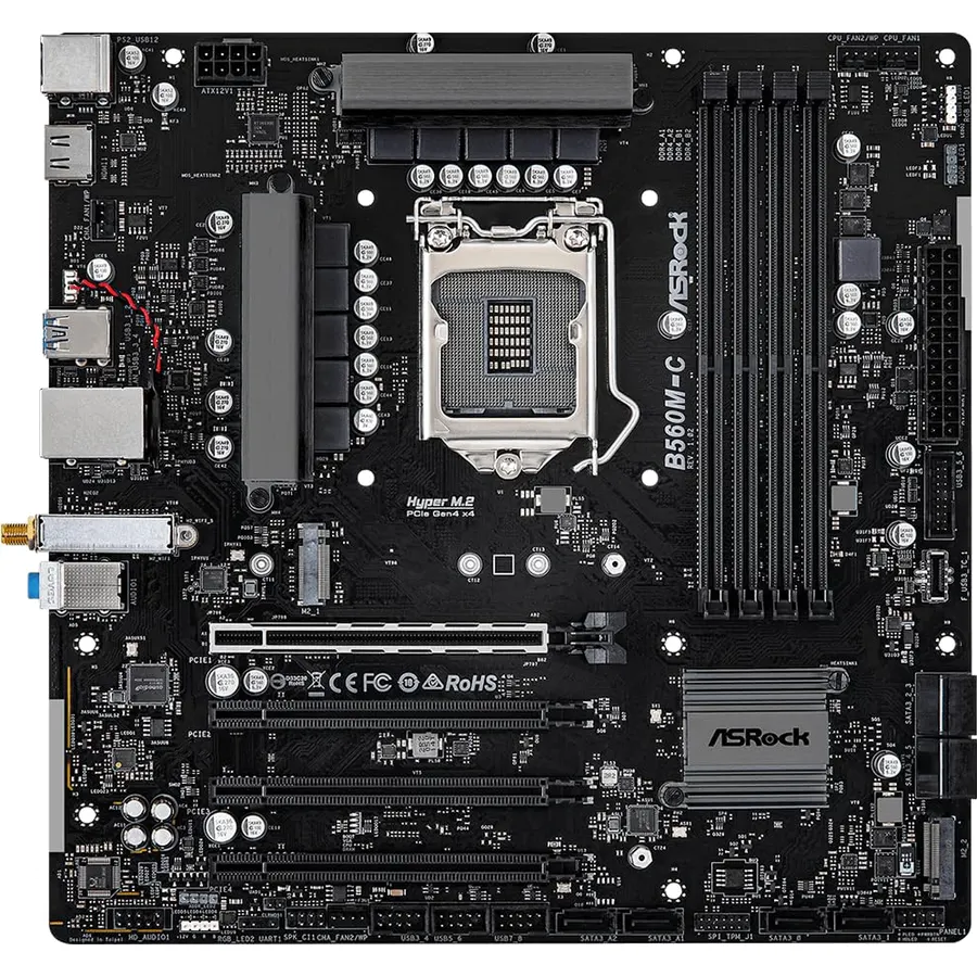ASRock B560M-C Micro-ATX Motherboard, Supports 10th & 11th Gen Intel Core Processors (LGA1200), DDR4 4800MHz (OC), PCIe 4.0, Dual M.2, 8 SATA3, Intel Gigabit LAN, WiFi + BT 5.1