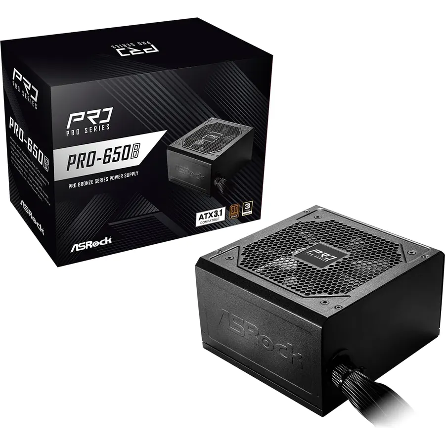 ASRock PRO-650B Power Supply - 650W 80 Plus Bronze Certified, ATX 3.1 Ready, 120mm Fan, Full Protection Circuit, 3-Year Warranty