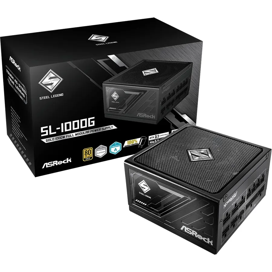 ASRock Steel Legend SL-1000G 1000W 80 Plus Gold & Cybenetics Platinum Full Modular Power Supply ATX3.1 & PCIe5.1 Ready with Dual Color 12V-2x6 Cable 10 Years Warranty
