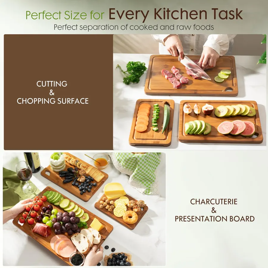 Astercook Deep-Carbonized Bamboo Cutting Boards and 13-Piece Kitchen Knives Set