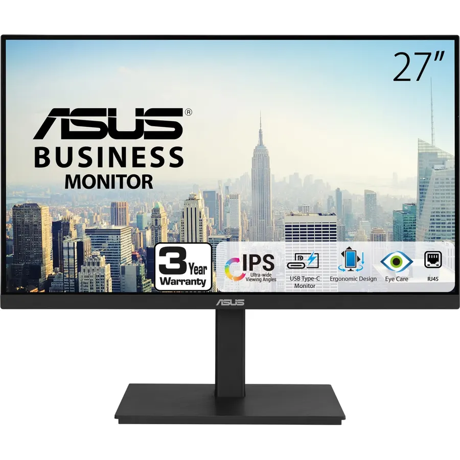 ASUS 27” 1080P Docking Monitor (VA27ECPSN) – Full HD, IPS, 75Hz, Adaptive-Sync, Speakers, Eye Care, Low Blue Light, Flicker Free, RJ45, USB-C, DisplayPort, HDMI, Height Adjustment, VESA Wall Mountable