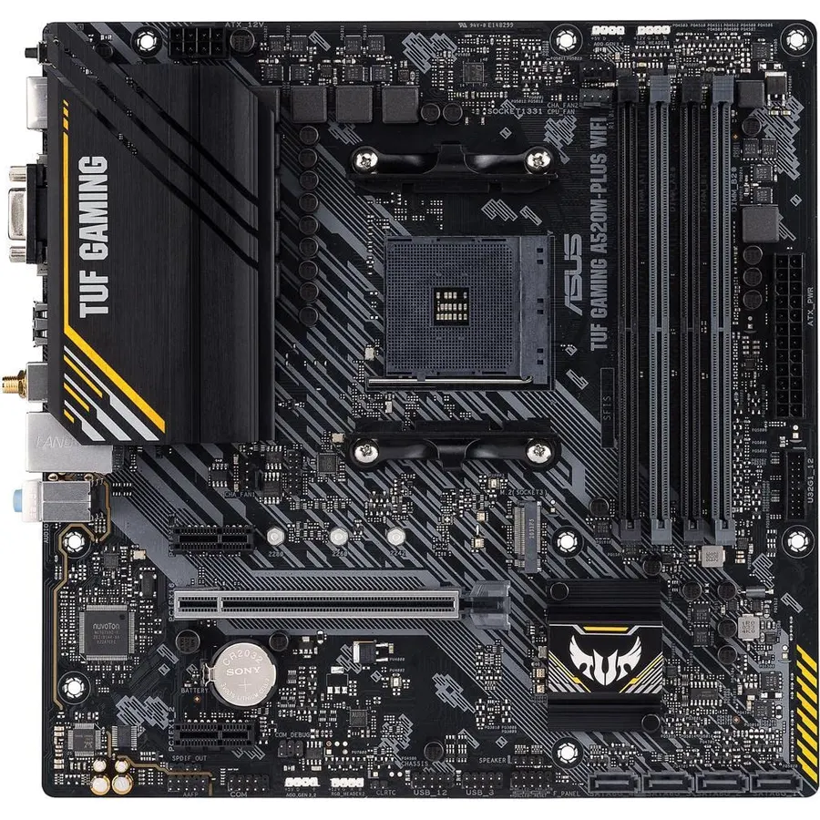 ASUS TUF Gaming A520M-PLUS (WiFi) AMD AM4 (3rd Gen Ryzen™) microATX Gaming Motherboard (M.2 Support, 802.11ac Wi-Fi, DisplayPort, HDMI, D-Sub, USB 3.2 Gen 1 Type-A and Aura Addressable Gen 2 headers)