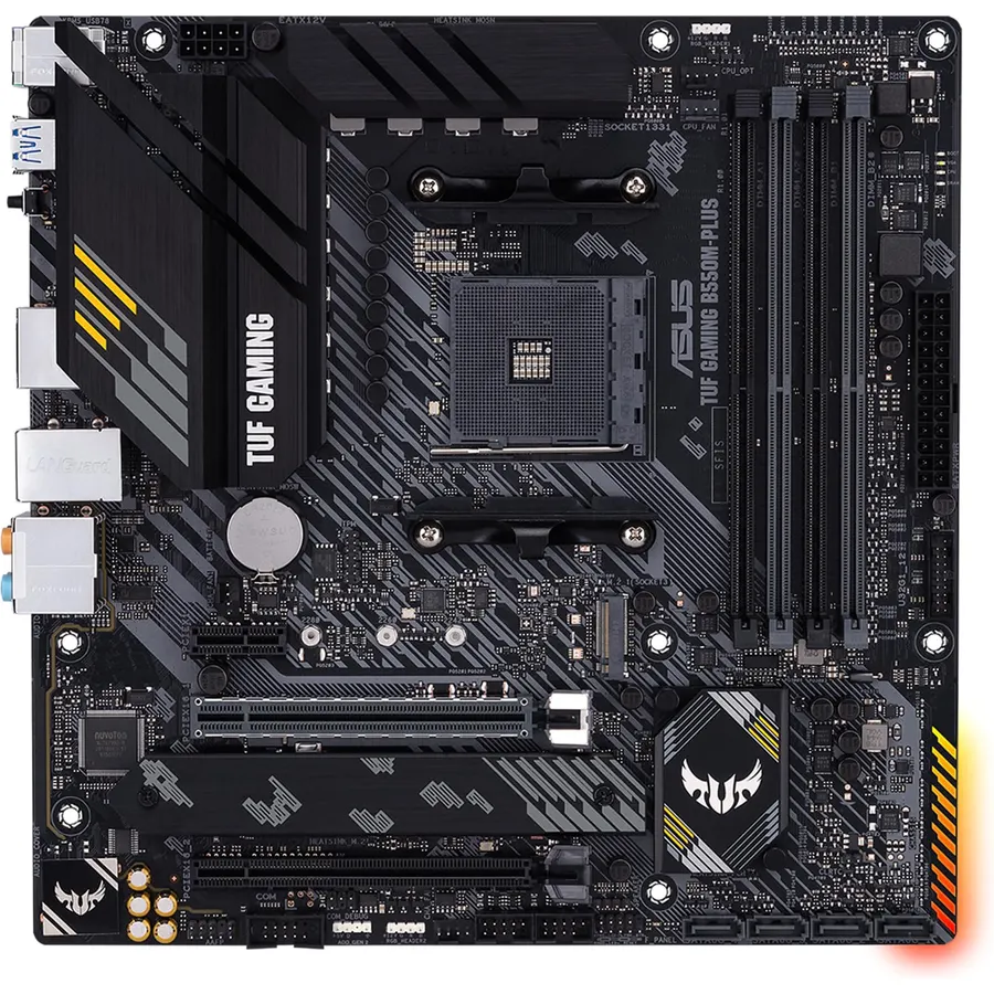 ASUS TUF Gaming B550M-PLUS, AMD B550 (Ryzen AM4) Micro ATX Motherboard (PCIe 4.0, Dual M.2, 10 DrMOS, DDR4 4400, 6, 2.5 Gb Ethernet, HDMI, DP, USB 3.2 Gen 2 Type-A and C, Aura Sync)
