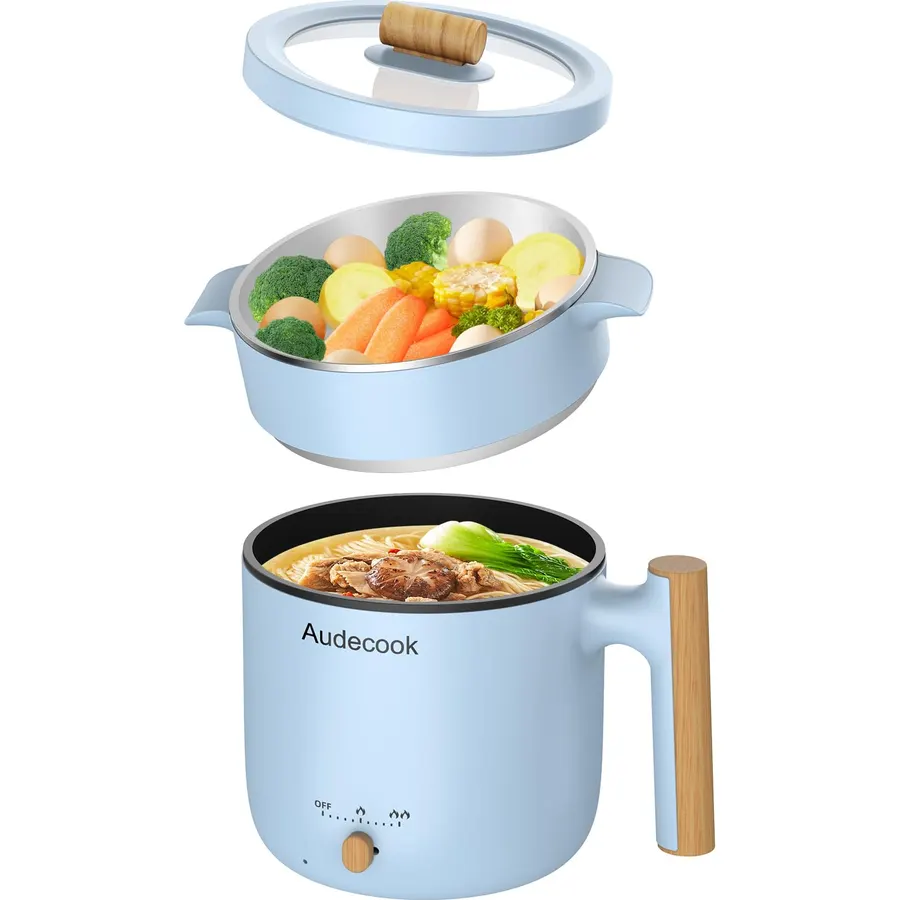 Audecook Electric Hot Pot,1.9qt Portable Ramen Cooker, Dual Power Control