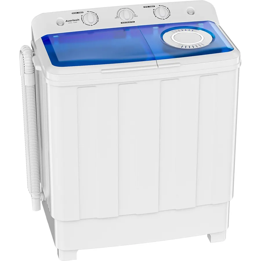 Giantex Portable Washing Machine, 26LBS Twin Tub Mini Compact Laundry Washer Spinner Combo with Drain Pump, 18Lbs Washer and 8Lbs Spinner for Apartments, RVs, Dorms, Black+White