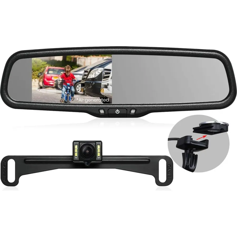 AUTO-VOX OEM Rear View Mirror Camera with 4.3” Monitor: Super Night Vision