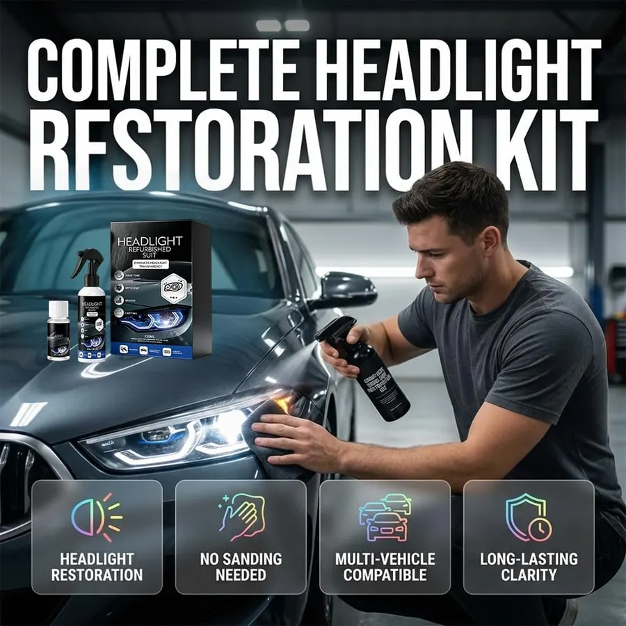 Automotive Headlamp Restoration Fluid Kit, Headlight Cleaner Kit, 3Pcs