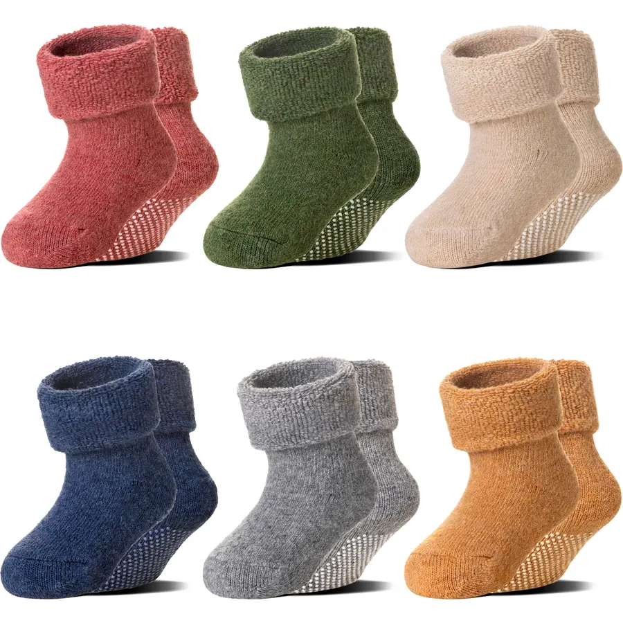 Baby Non Slip Wool Socks, Toddler Kids Girls Boys Winter Crew Grips Socks