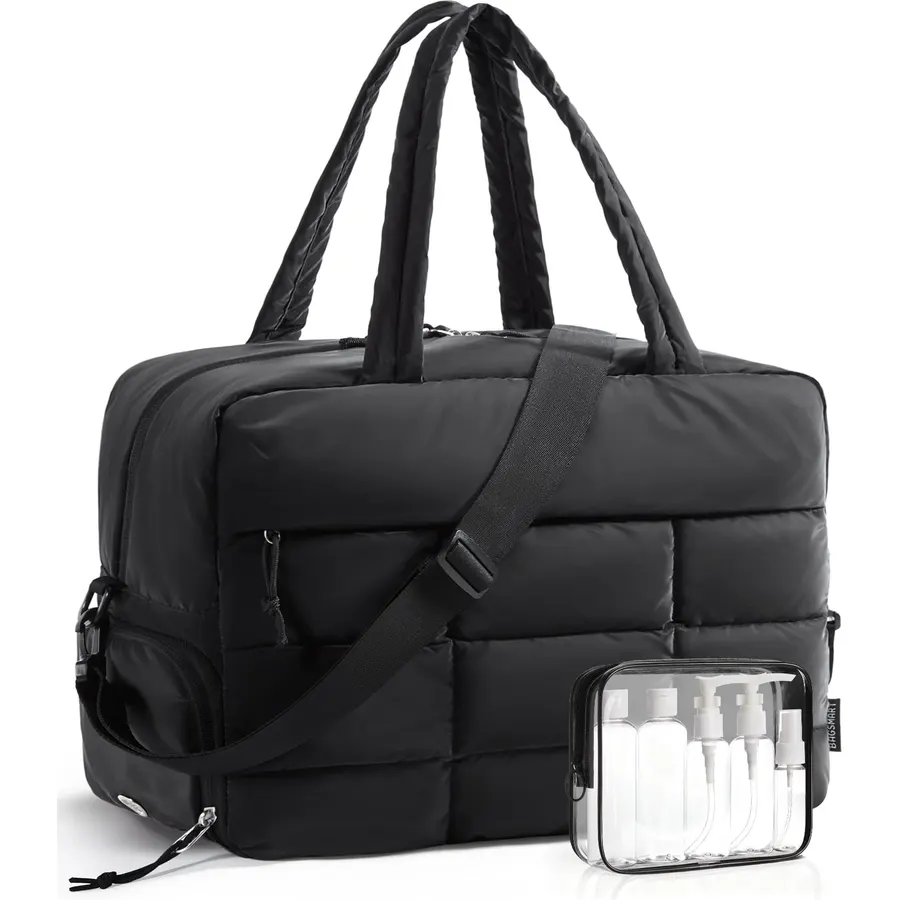 BAGSMART Gym Bag for Women, Carry on Travel Duffel Bag, Water-resistant Weekender with Shoe Compartment for Gym Travel Work, Classic, Large
