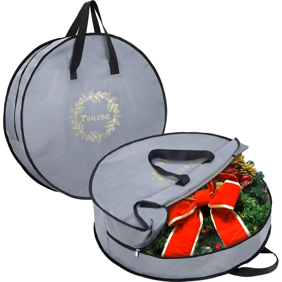 BALEINE 2 Pack Wreath Storage Container, Christmas Wreath Storage Bag with Reinforced Handle for Holiday Xmas (Grey, 36"X8")