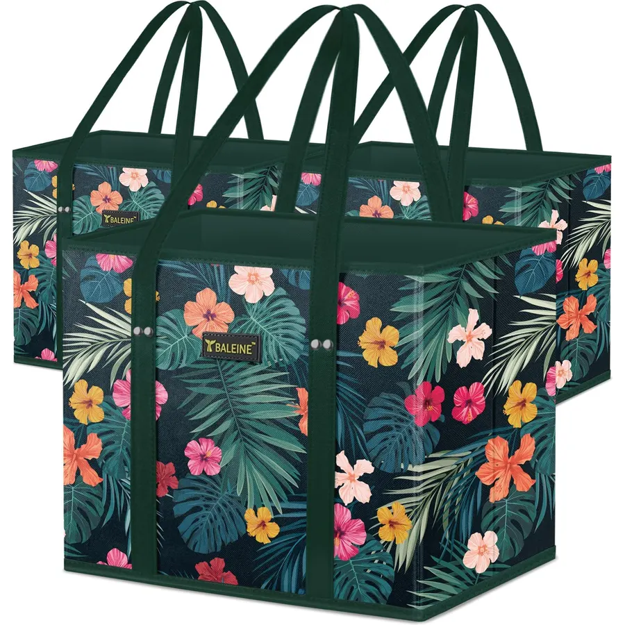 BALEINE 3Pk Reusable Grocery Bags & Large Utility Tote Bag with Reinforced Bottom