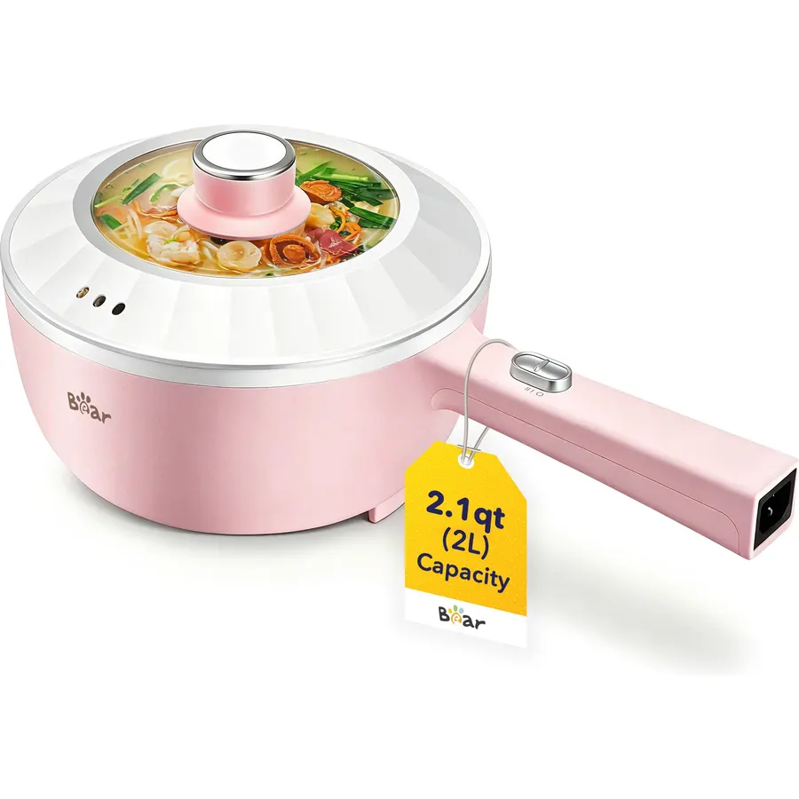 Bear 2L Electric Hot Pot Electric1000W, Nonstick, Adjustment Power, Pink