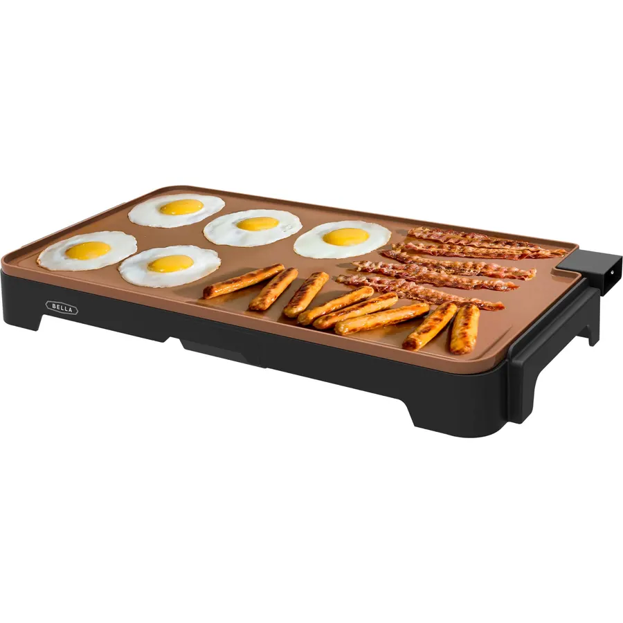 bella XL 12"x22" Electric Ceramic Titanium Non-Toxic Griddle, Copper/Black