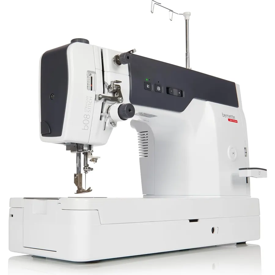 Bernette B08 Straight Stitch Sewing Machine | 1600 Stitches Per Minute | Exclusive Bundle with Quilt Making Kit, Presser Foot Kit, Needles, Bobbins, Extension Table, LED Light, Threader for Quilters