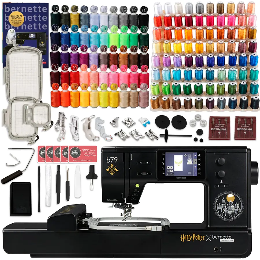 Bernette B79 Harry Potter Edition 2-in-1 Sewing & Embroidery Machine with 3 Embroidery Hoops, 80 Polyester Thread Spools & 230+ Piece Deluxe Accessory Kit