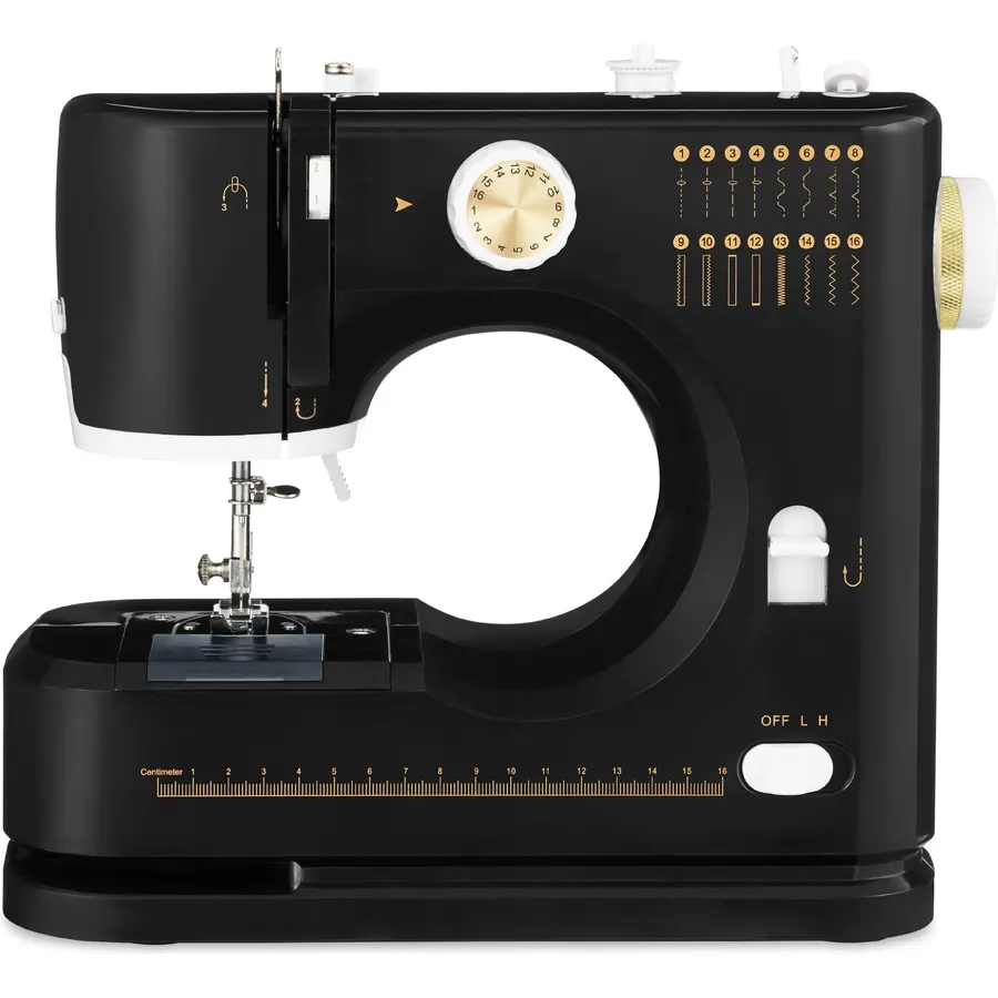 Best Choice Products Sewing Machine for Beginners, 55-Piece Kit, w/ 16 Built-in Stitch Patterns, Double Stitching, Foot Pedal, Storage Drawer, 6V - Black/Gold